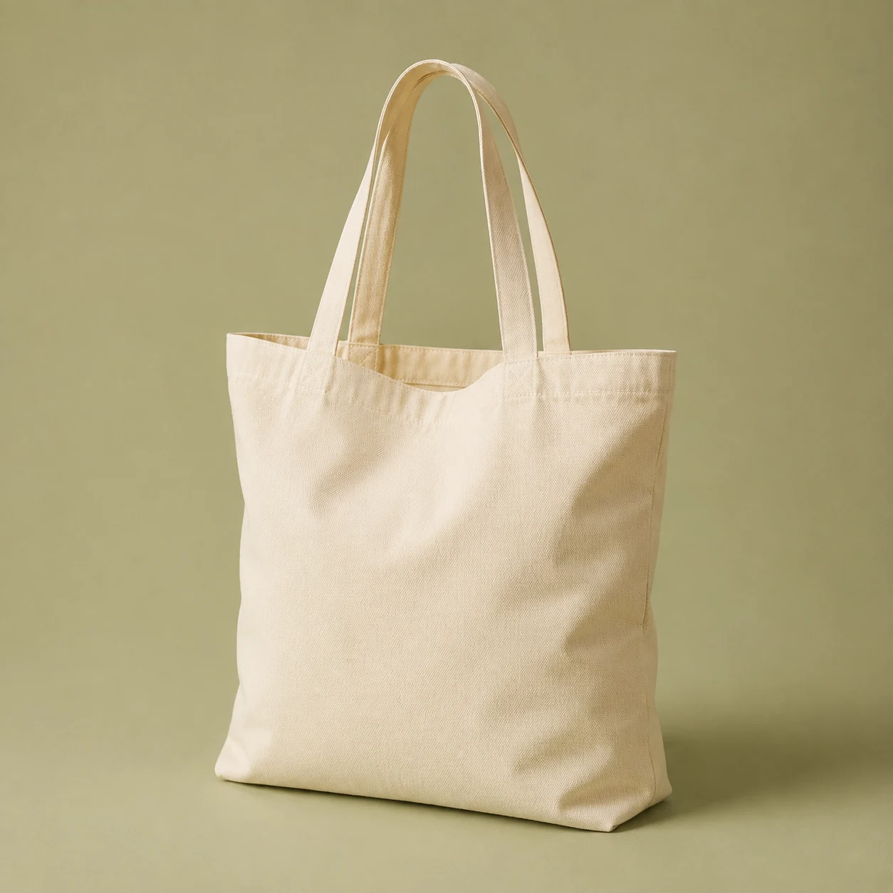 Imagen referencial de un bolso de tela color natural sin estampados